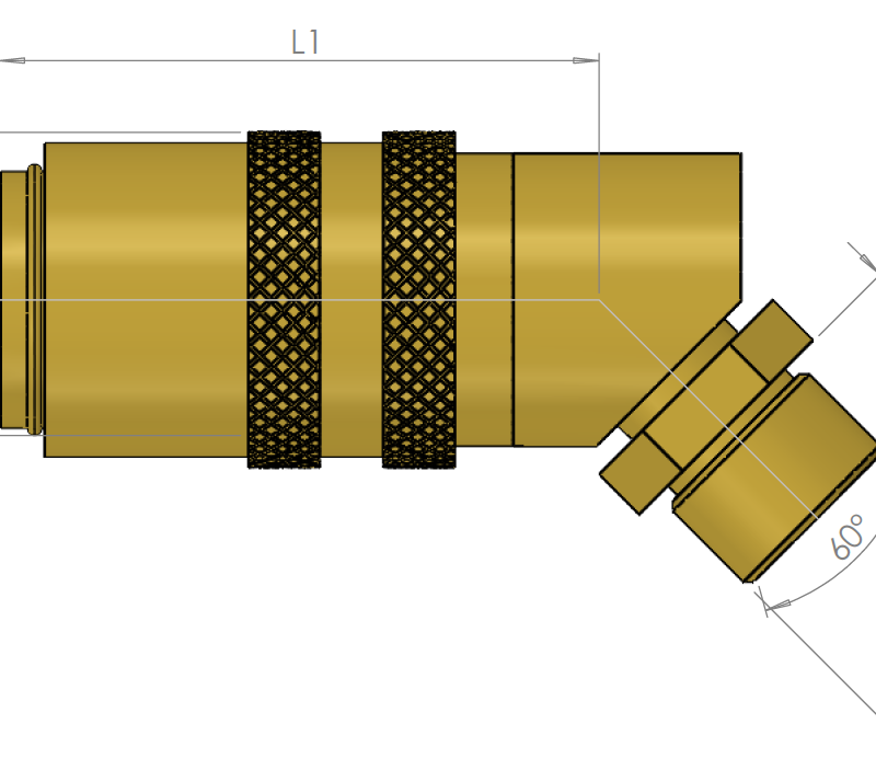 Pikaliitin ulkokierteellä, venttiilillä 45°