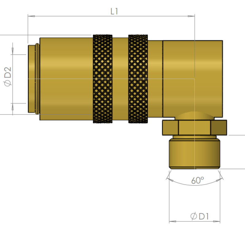 Pikaliitin ulkokierteellä, ilman venttiiliä 90°